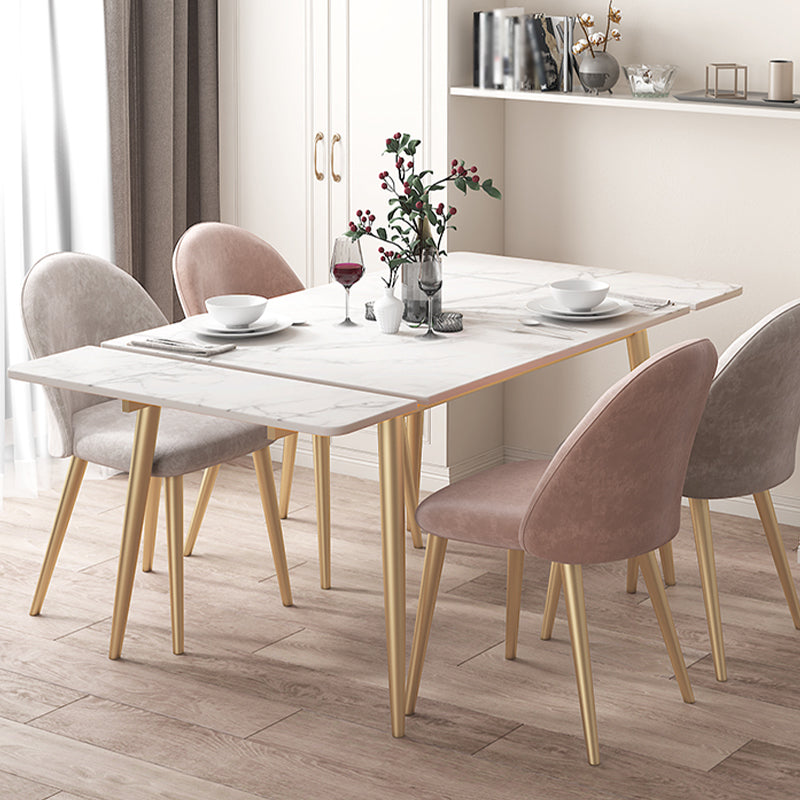 Rectangle Golden Base Dining Table Glam Stone 4 Legs Dining Table
