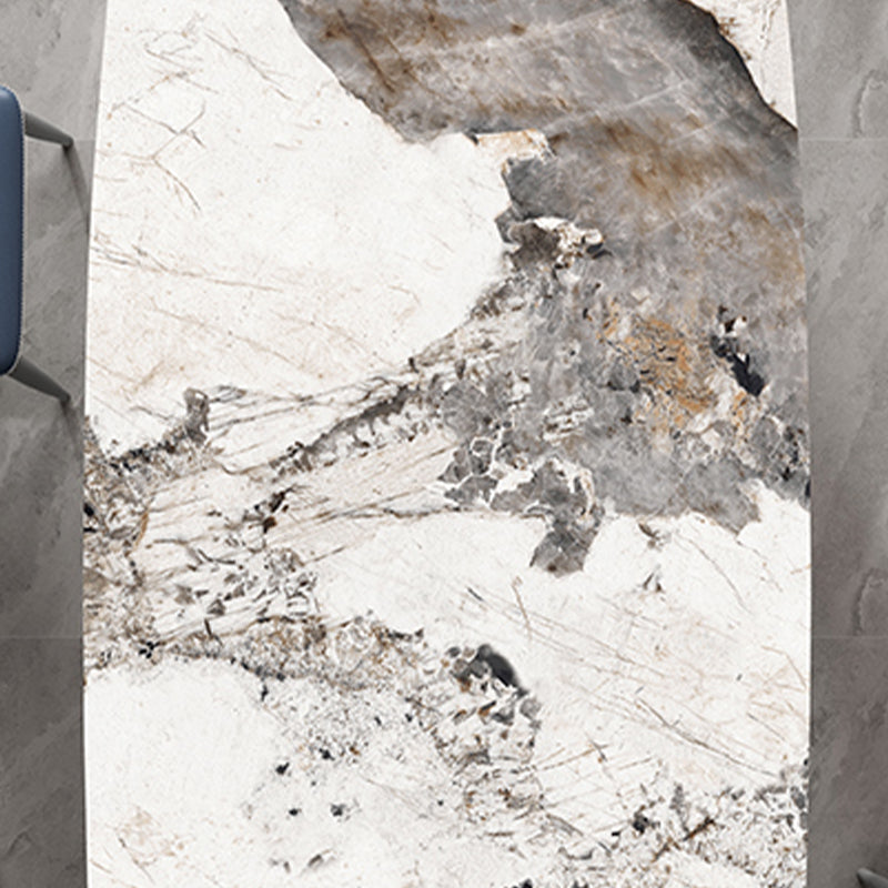 Industrial Double Pedestal Dining Table Rectangle Stone Top Dining Room Table