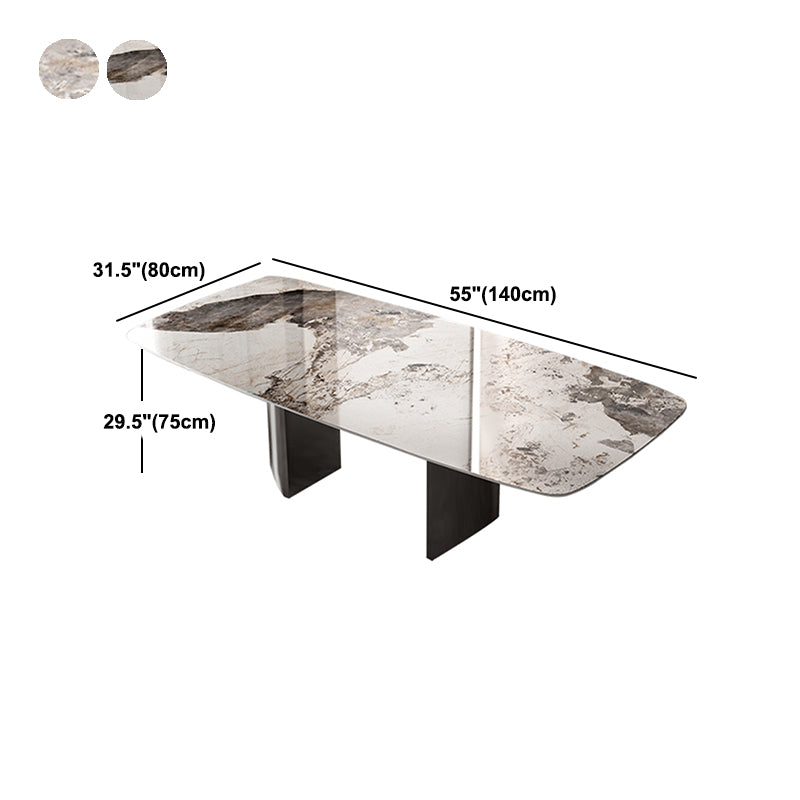 Industrial Double Pedestal Dining Table Rectangle Stone Top Dining Room Table