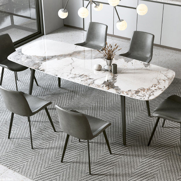 Matte Finish Stone Rectangular Dining Table 4 Legs Furniture with Steel Base