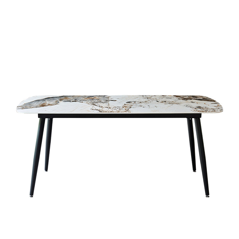 Matte Finish Stone Rectangular Dining Table 4 Legs Furniture with Steel Base
