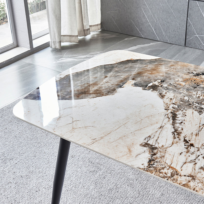 Matte Finish Stone Rectangular Dining Table 4 Legs Furniture with Steel Base