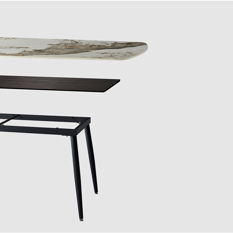Matte Finish Stone Rectangular Dining Table 4 Legs Furniture with Steel Base