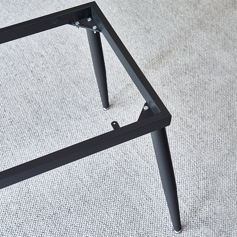 Matte Finish Stone Rectangular Dining Table 4 Legs Furniture with Steel Base