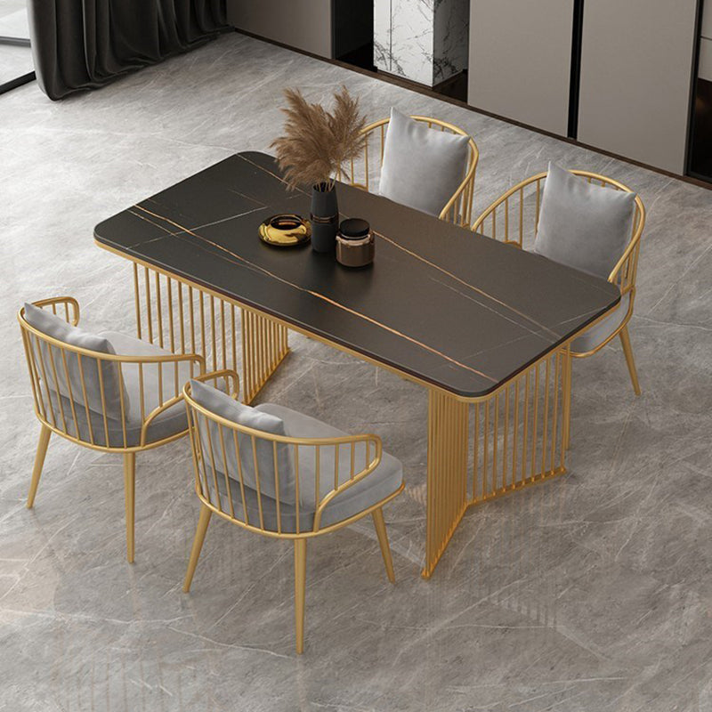 Traditional Luxury Dining Table Sintered Stone Rectangle Table with Double Pedestal Base