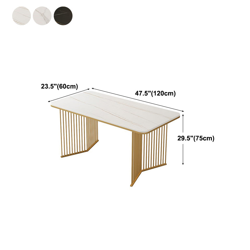 Traditional Luxury Dining Table Sintered Stone Rectangle Table with Double Pedestal Base
