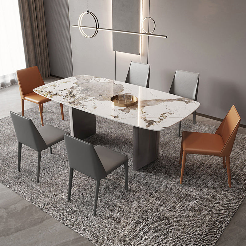 Modern Rectangle Stone Table Standard Height Double Pedestal Dining Table
