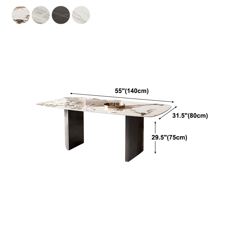 Modern Rectangle Stone Table Standard Height Double Pedestal Dining Table