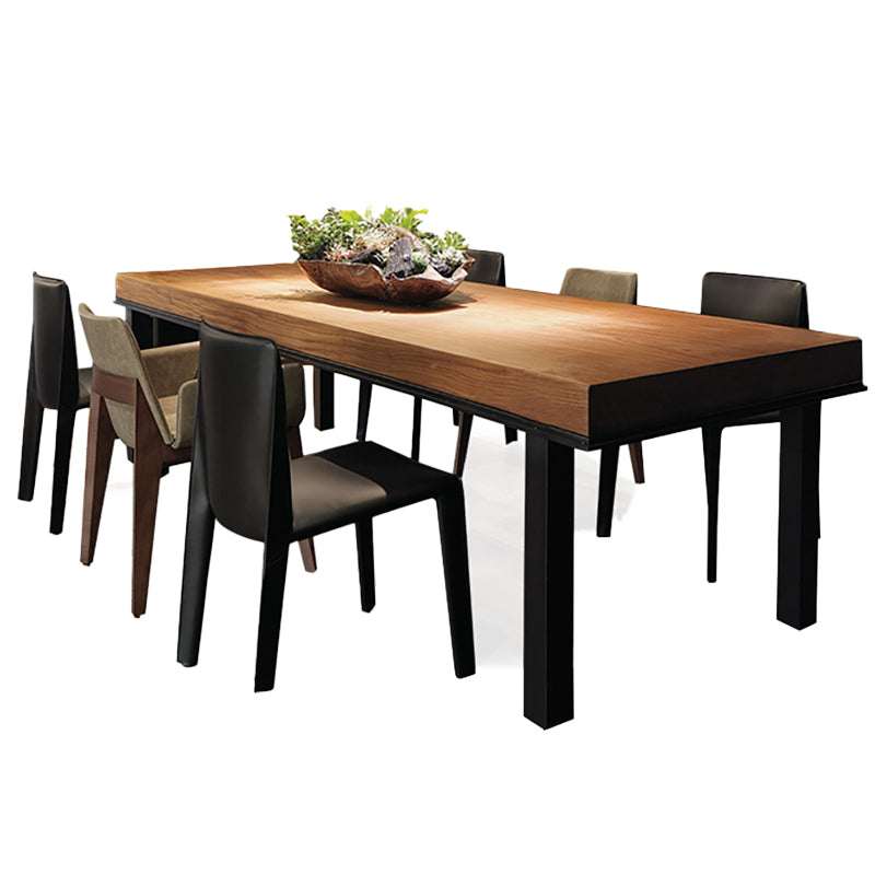 Industrial Rectangle Dining Table Pine Solid Wood Table with 4 Black Metal Legs