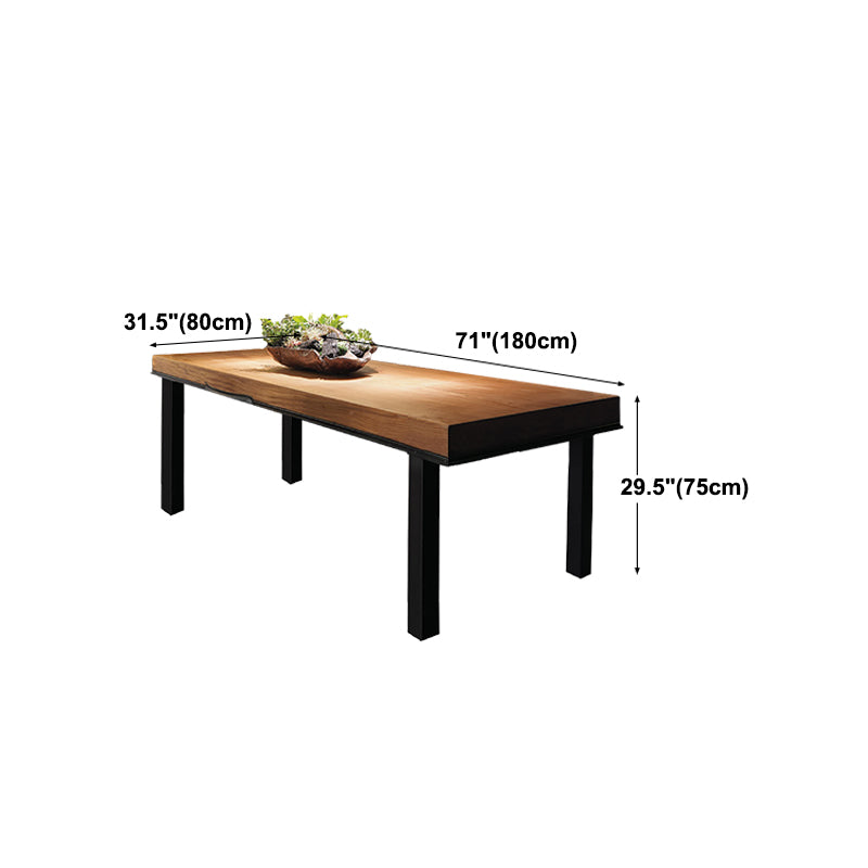 Industrial Rectangle Dining Table Pine Solid Wood Table with 4 Black Metal Legs
