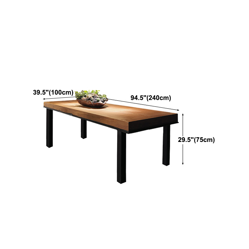 Industrial Rectangle Dining Table Pine Solid Wood Table with 4 Black Metal Legs