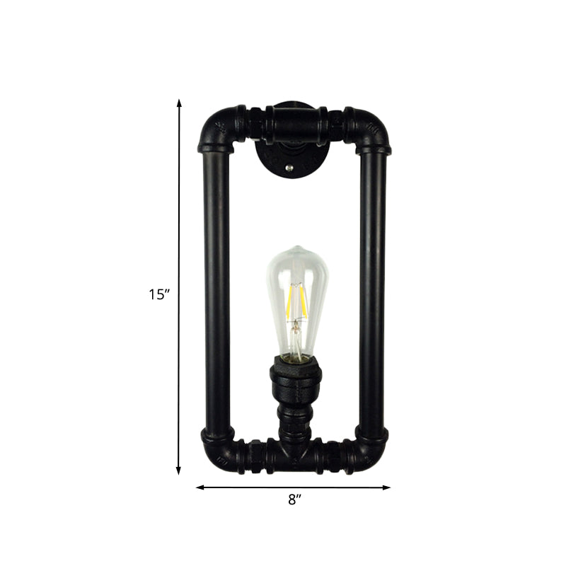Black Rectangle Sconce Lighting Antiqued Iron 1-Bulb Coffee House Wall Mount Pipe Lamp Fixture