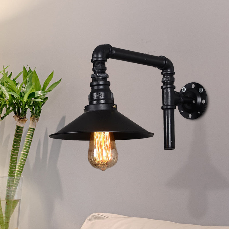 1 Bulbe Iron Gince Lightture Lightture Vintage Black Fared Restaurant Mur Moup de tuyau avec un bras à angle droit