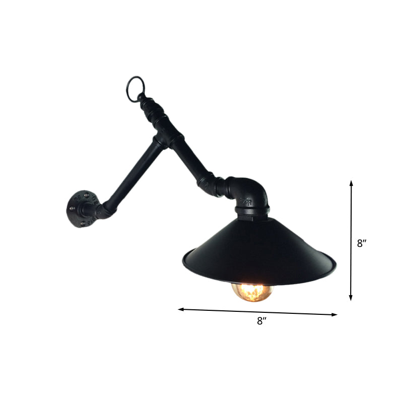 1-Head Wall Mount Sconce Industrial Outdoor Wall Lighting with Wide Flare Metallic Shade in Black