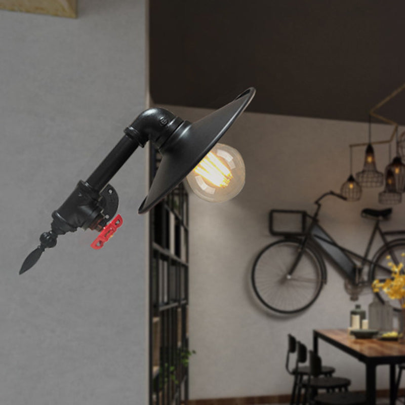 Black Finish Flat Wall Light Sconce Farmhouse Metallic 1-Bulb Corner Wall Mount Pipe Lamp