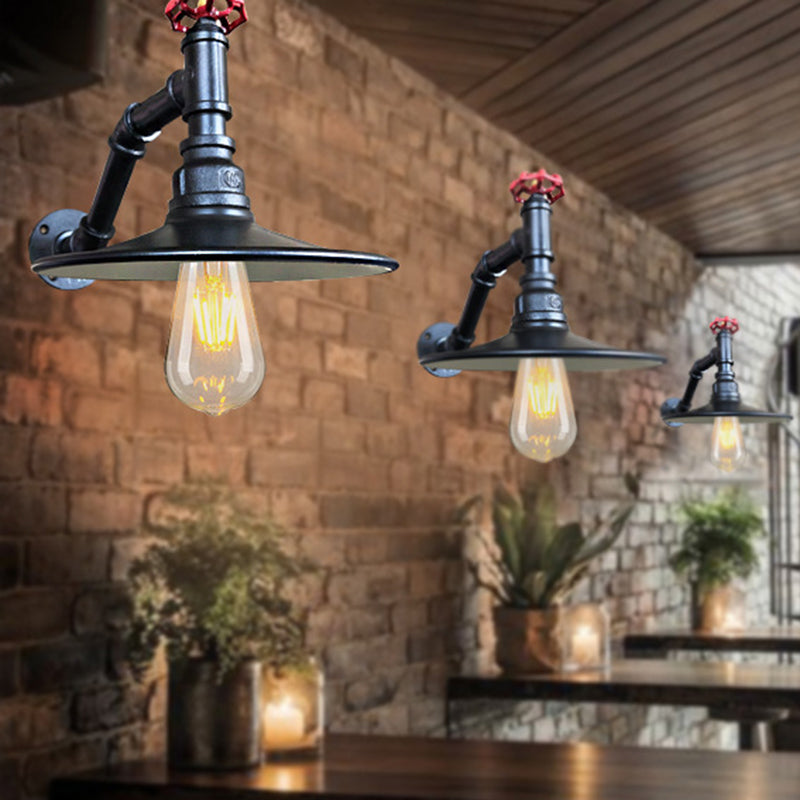 Flat Living Room Sconce Lamp Fixture Antiqued Iron 1 Head Black/Copper Wall Mounted Light with Valve Deco