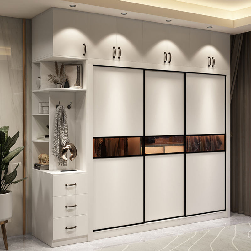 Contemporary Cabinet with Sliding Door Engineered Wood Beige Storage Cabinet