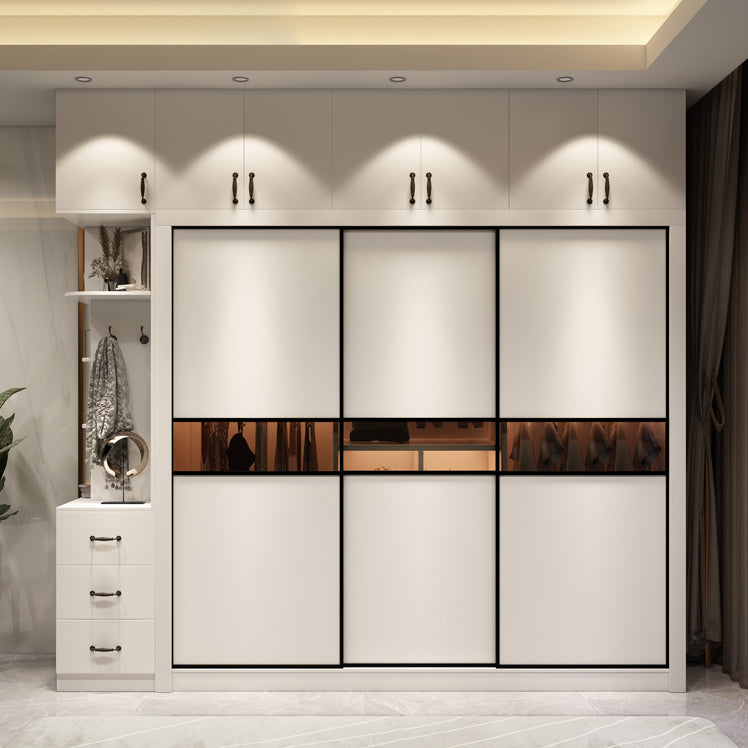 Contemporary Cabinet with Sliding Door Engineered Wood Beige Storage Cabinet