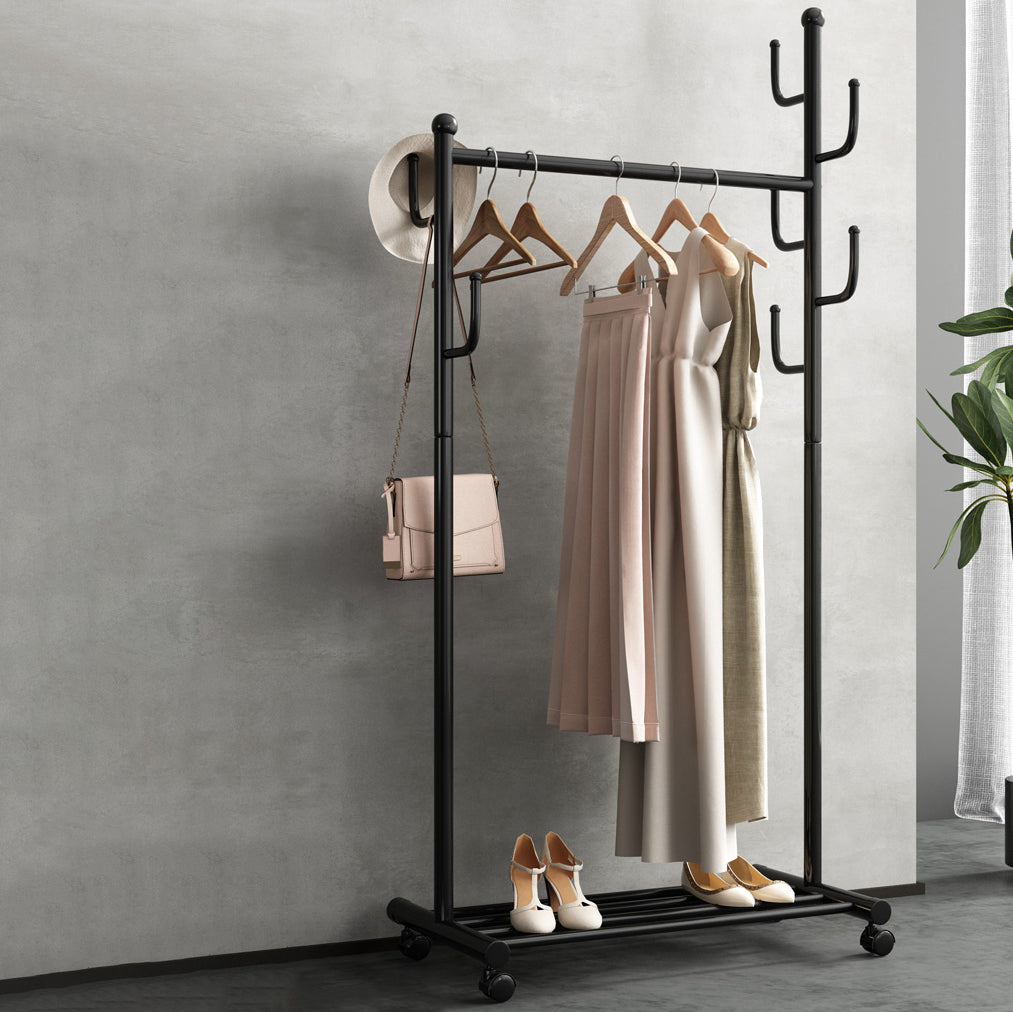 Black and White Steel Armoire Modern Style Cabinet with Clothing Rod