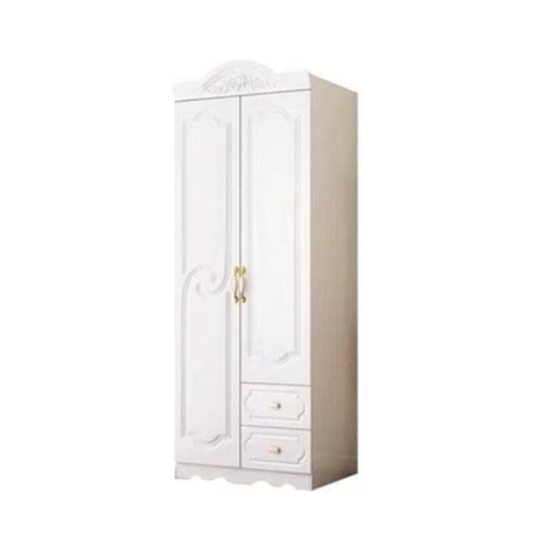 White Colour Wooden Wardrobe 2-Drawer Soft Close Door Wardrobe Closet