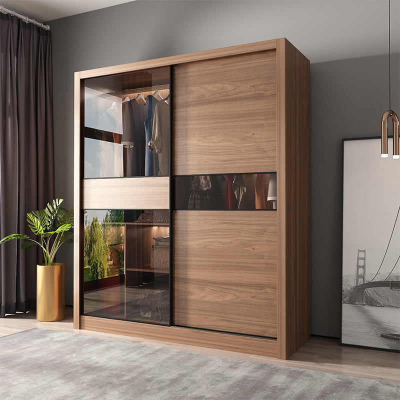 Brown Storage Cabinet Contemporary Wardrobe Armoire for Bedroom