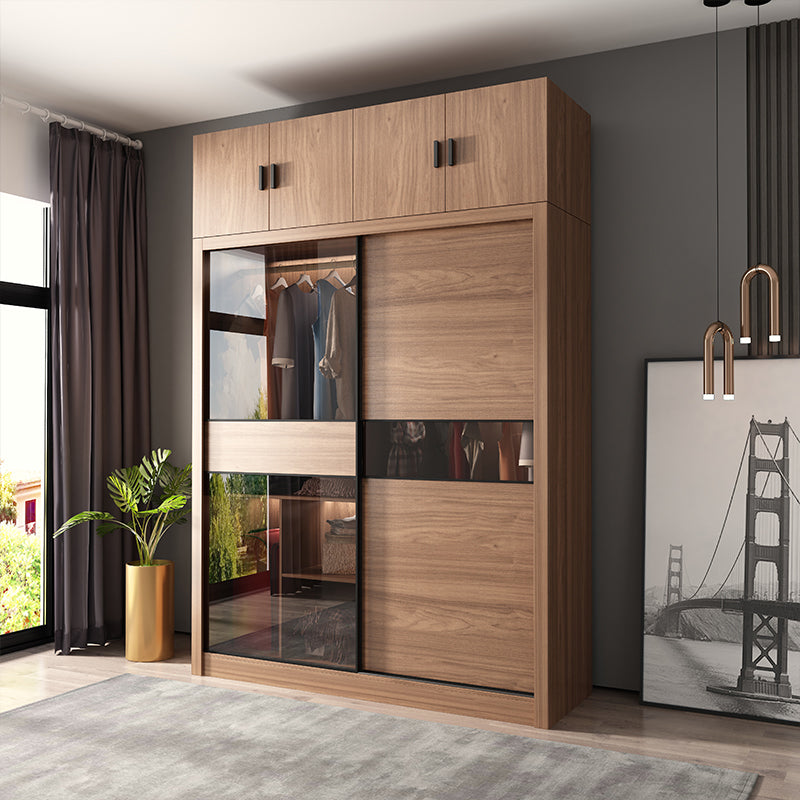 Brown Storage Cabinet Contemporary Wardrobe Armoire for Bedroom