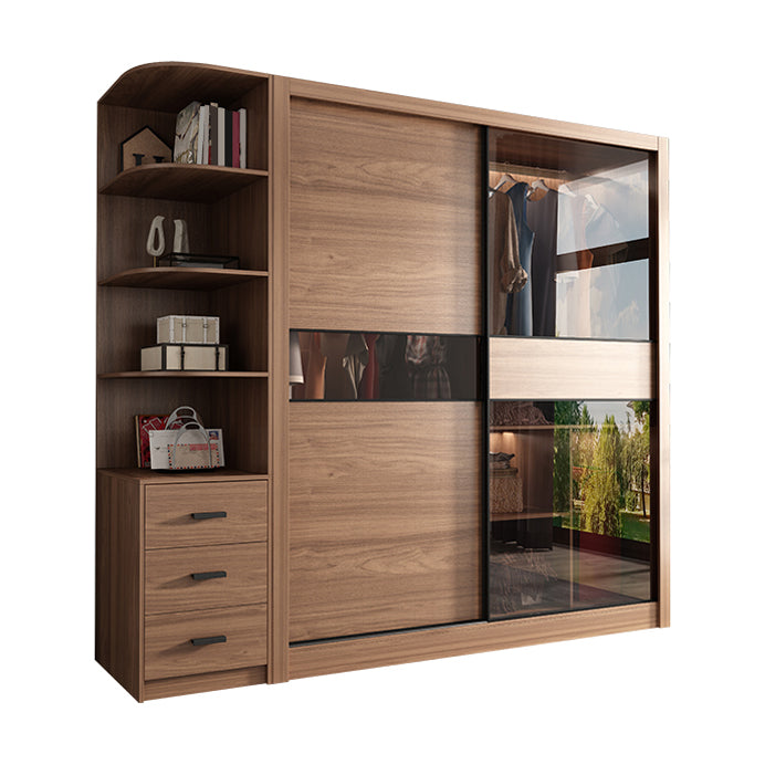Brown Storage Cabinet Contemporary Wardrobe Armoire for Bedroom