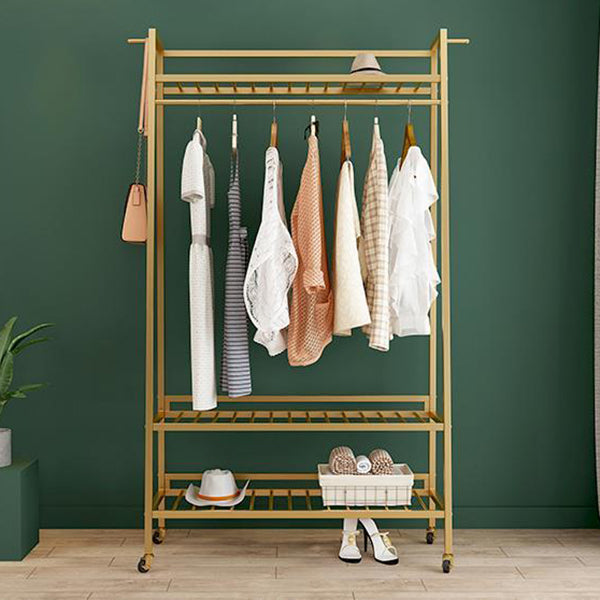 Contemporary Style Open Armoire Gold Metal Armoire with Clothing Rod