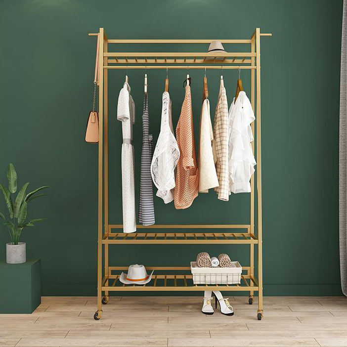 Contemporary Style Open Armoire Gold Metal Armoire with Clothing Rod