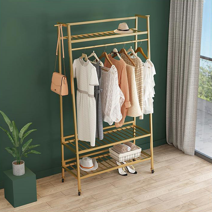Contemporary Style Open Armoire Gold Metal Armoire with Clothing Rod