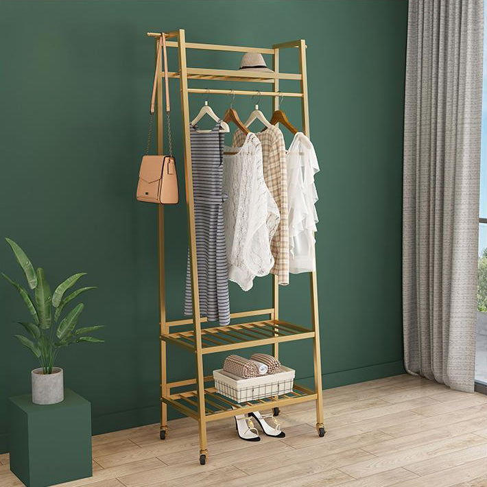 Contemporary Style Open Armoire Gold Metal Armoire with Clothing Rod