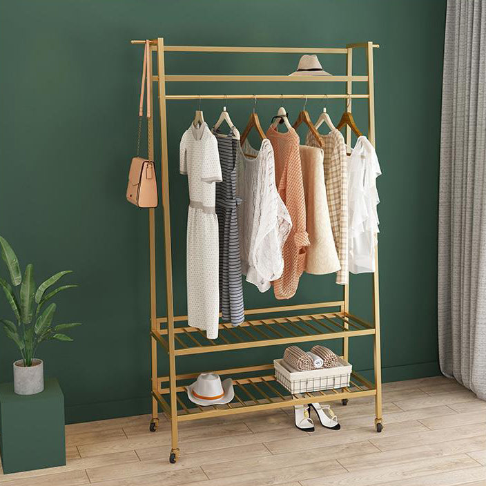 Contemporary Style Open Armoire Gold Metal Armoire with Clothing Rod