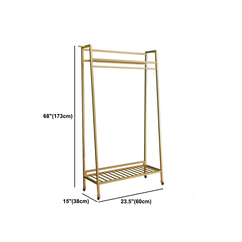 Contemporary Style Open Armoire Gold Metal Armoire with Clothing Rod