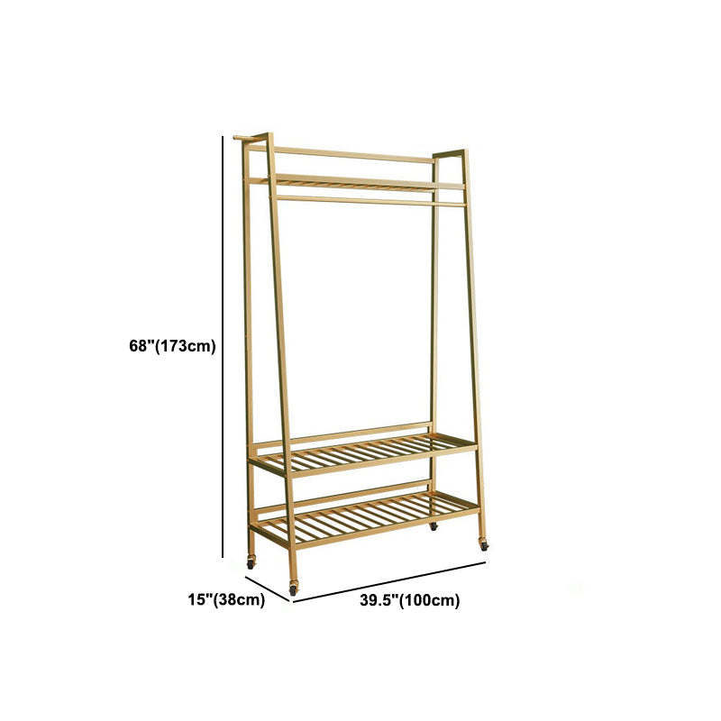 Contemporary Style Open Armoire Gold Metal Armoire with Clothing Rod