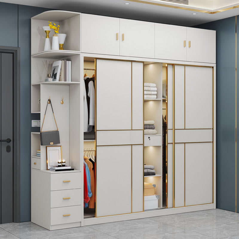 Manufactured Wood White Storage Cabinet with Sliding Door Modern Cabinet with Drawers