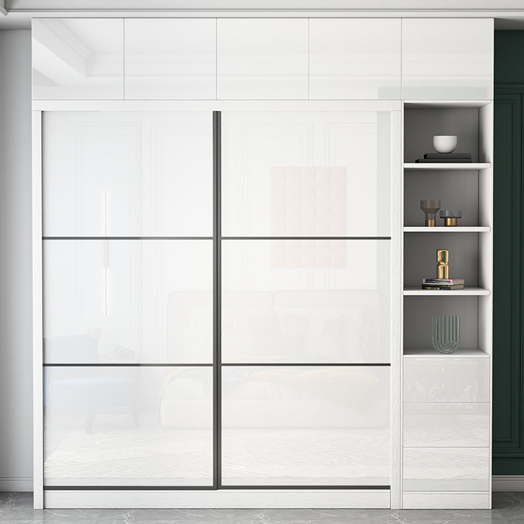 White Engineered Wood Wardrobe Closet Contemporary Storage Cabinet