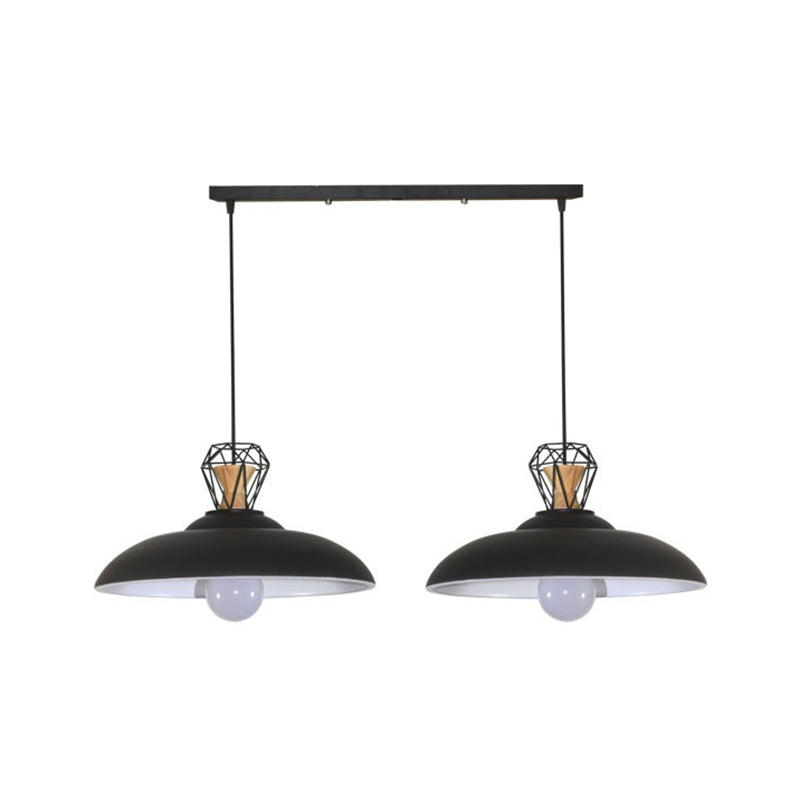 2 Heads Island Lighting Industrial Restaurant Pendant Lamp Fixture with Barn Metal Shade in Black