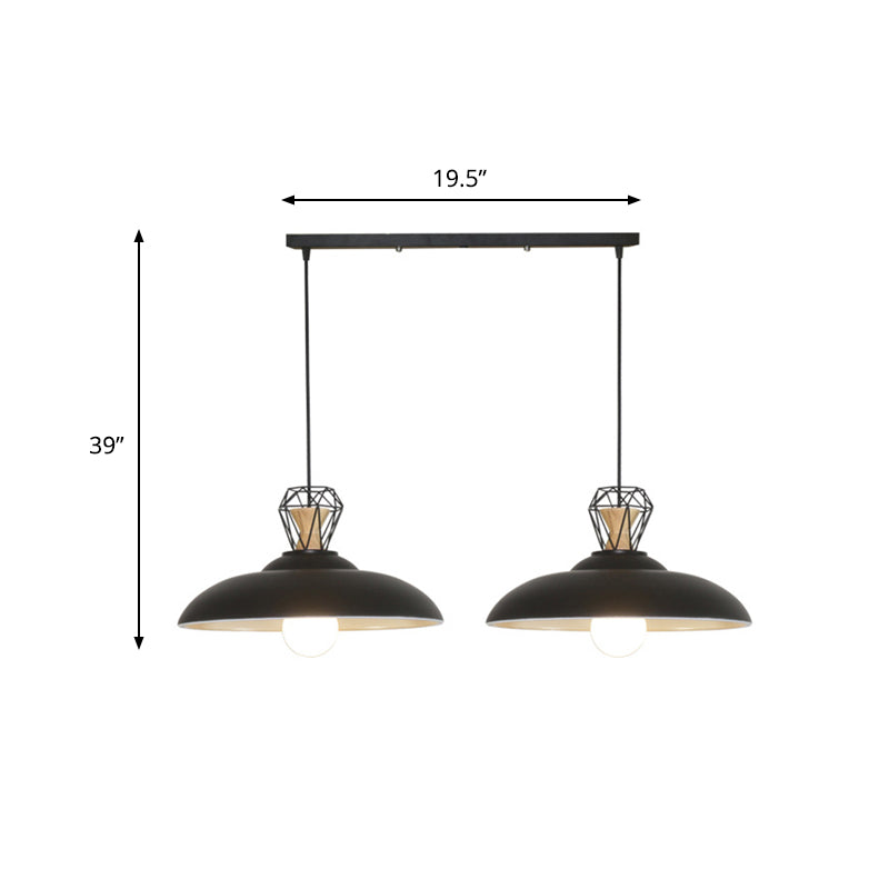 2 Heads Island Lighting Industrial Restaurant Pendant Lamp Fixture with Barn Metal Shade in Black