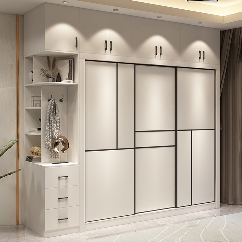 Contemporary Style Wardrobe White Colour Wooden Wardrobe Closet With Drawer
