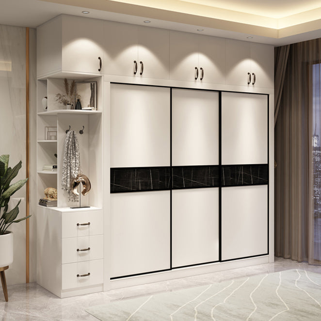 Contemporary Style Wardrobe White Colour Wooden Wardrobe Closet With Drawer