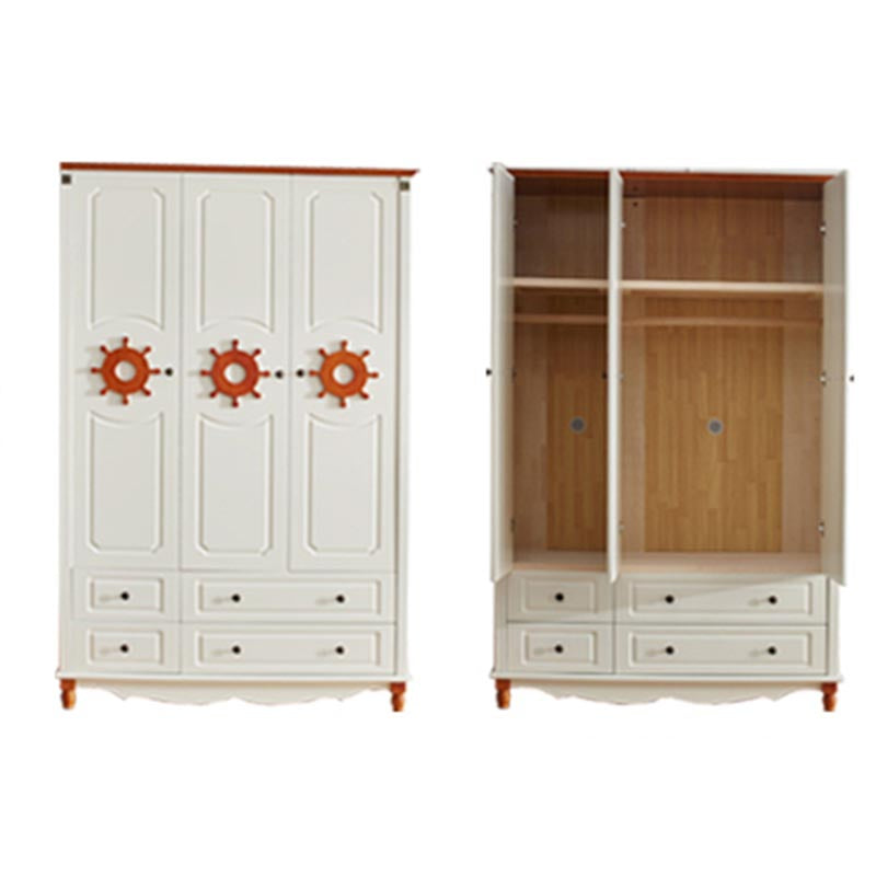 Coastal Style Wardrobe Armoire Rubber Wood and Engineered Wood Wardrobe Cabinet