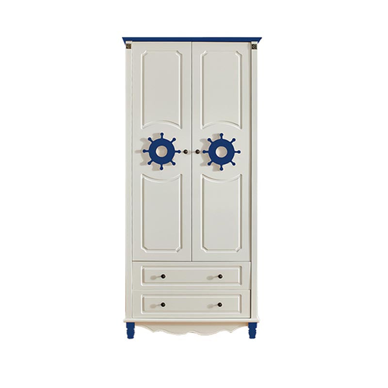 Coastal Style Wardrobe Armoire Rubber Wood and Engineered Wood Wardrobe Cabinet