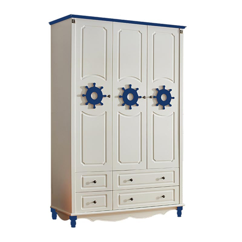 Coastal Style Wardrobe Armoire Rubber Wood and Engineered Wood Wardrobe Cabinet