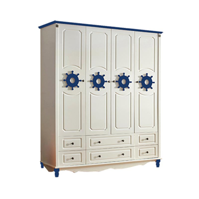 Coastal Style Wardrobe Armoire Rubber Wood and Engineered Wood Wardrobe Cabinet