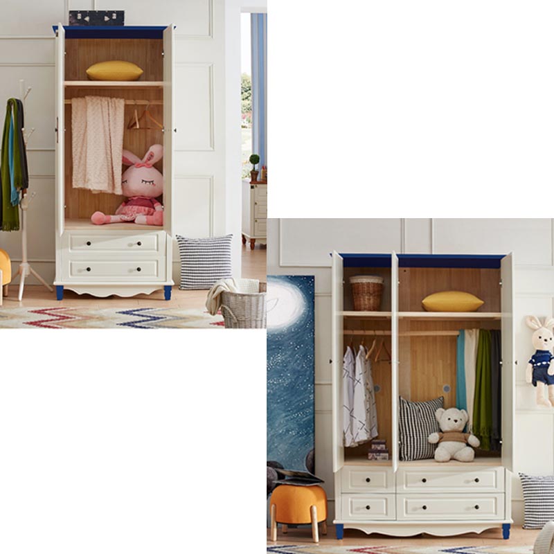 Coastal Style Wardrobe Armoire Rubber Wood and Engineered Wood Wardrobe Cabinet