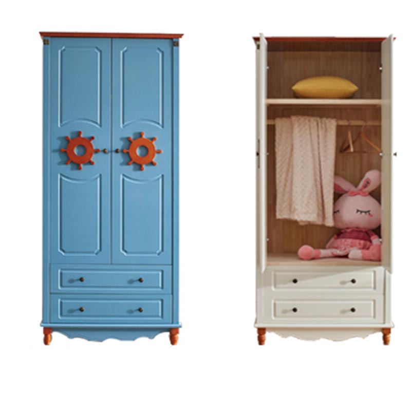 Coastal Style Wardrobe Armoire Rubber Wood and Engineered Wood Wardrobe Cabinet