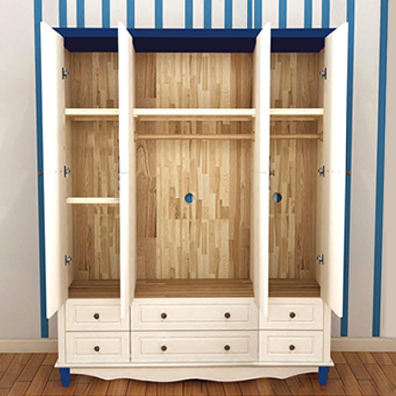 Coastal Style Wardrobe Armoire Rubber Wood and Engineered Wood Wardrobe Cabinet
