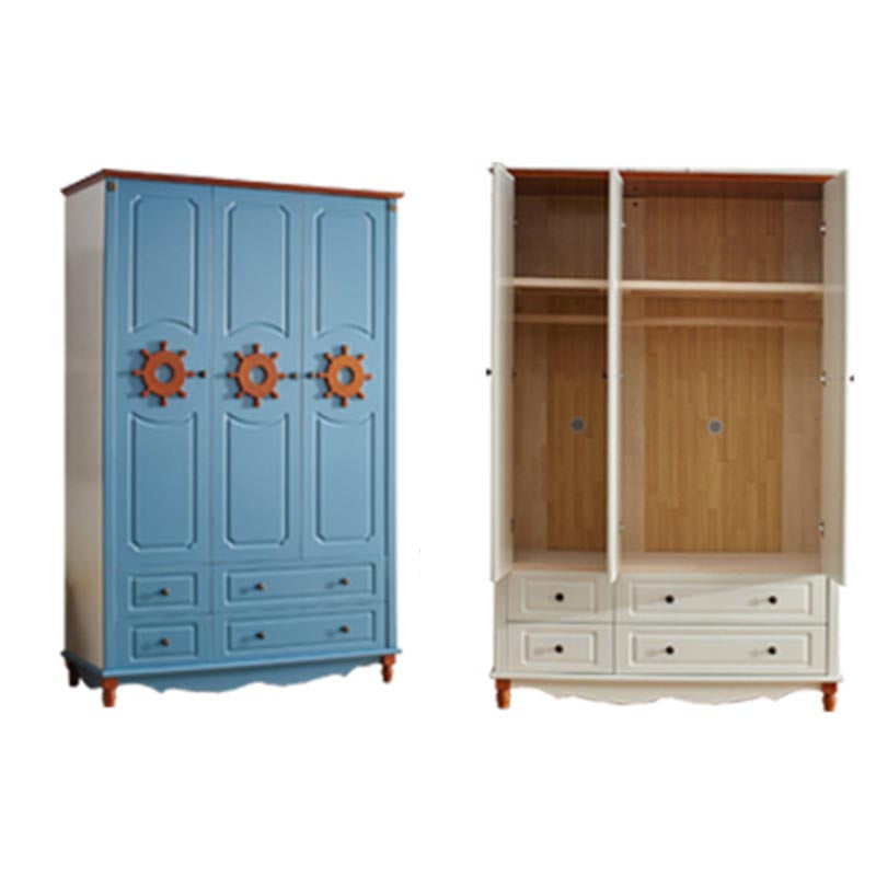 Coastal Style Wardrobe Armoire Rubber Wood and Engineered Wood Wardrobe Cabinet