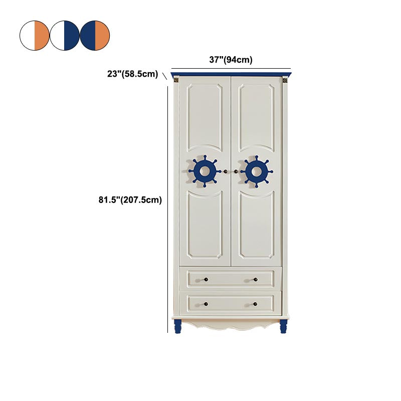Coastal Style Wardrobe Armoire Rubber Wood and Engineered Wood Wardrobe Cabinet