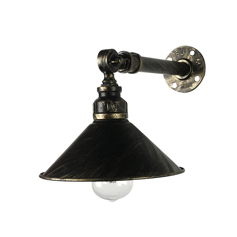 Antique Brass 1-Bulb Sconce Lighting Vintage Metal Cone Shade Wall Mounted Lamp for Restaurant